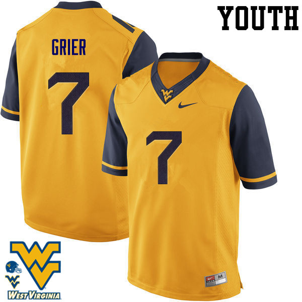 Youth #7 Will Grier West Virginia Mountaineers College Football Jerseys-Gold - Click Image to Close